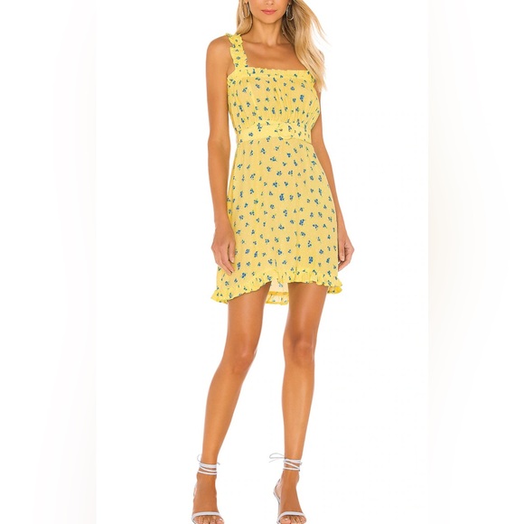 Faithfull the Brand Yellow Floral Mini Dress worn once no stains - Picture 1 of 4